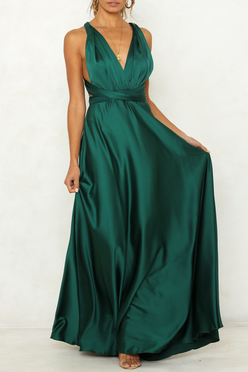 Drune | Prominente Elegante Einfarbige Rückenfreie Trägerdesign V-Ausschnitt Abendkleid Kleider