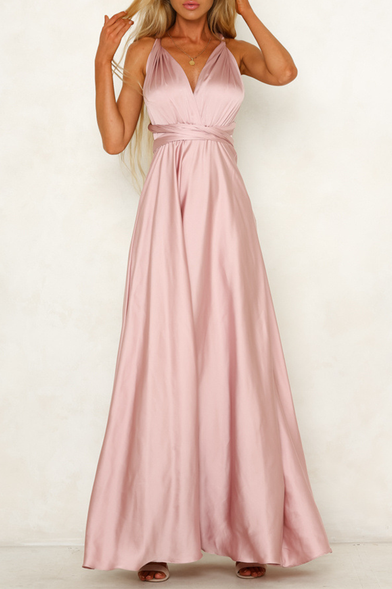 Drune | Prominente Elegante Einfarbige Rückenfreie Trägerdesign V-Ausschnitt Abendkleid Kleider