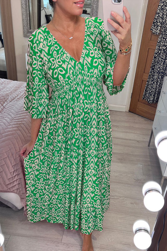 Drune Kleid | Modisches Maxikleid mit V-Ausschnitt und Blumenmuster für Frauen