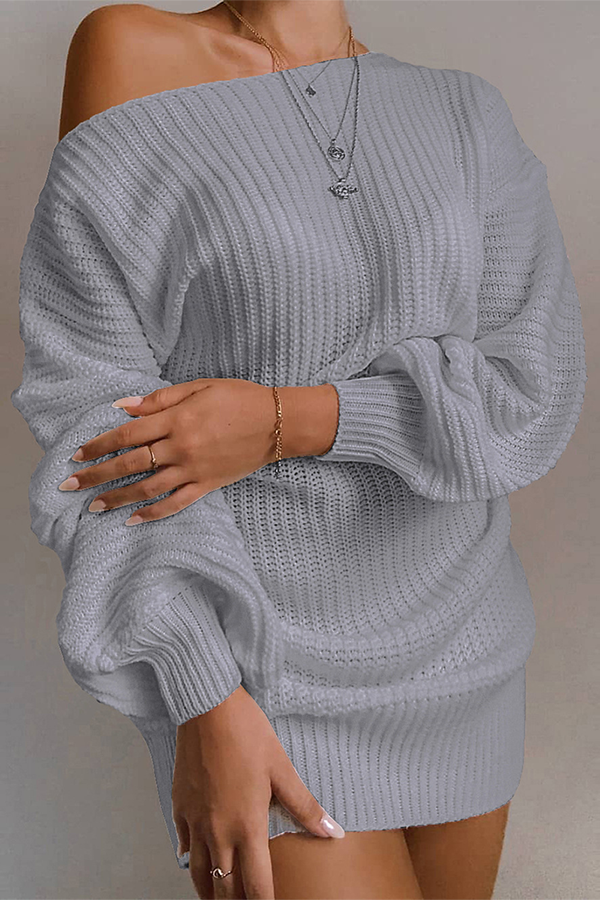 Drune | Lässiges Herbst Off-the-Shoulder Strickkleid für Frauen