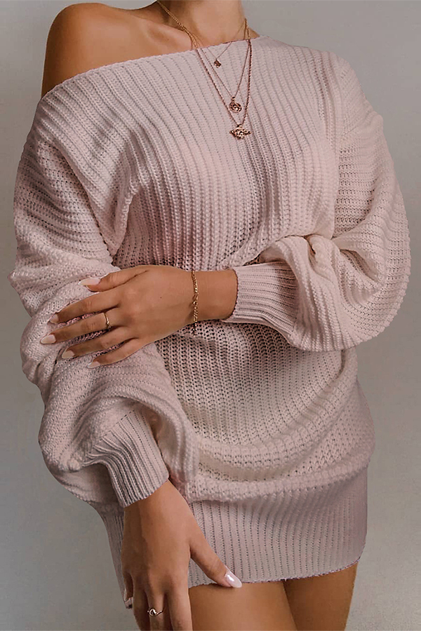Drune | Lässiges Herbst Off-the-Shoulder Strickkleid für Frauen
