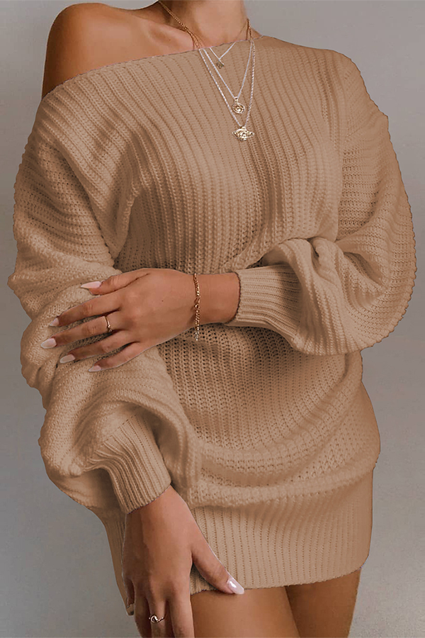 Drune | Lässiges Herbst Off-the-Shoulder Strickkleid für Frauen