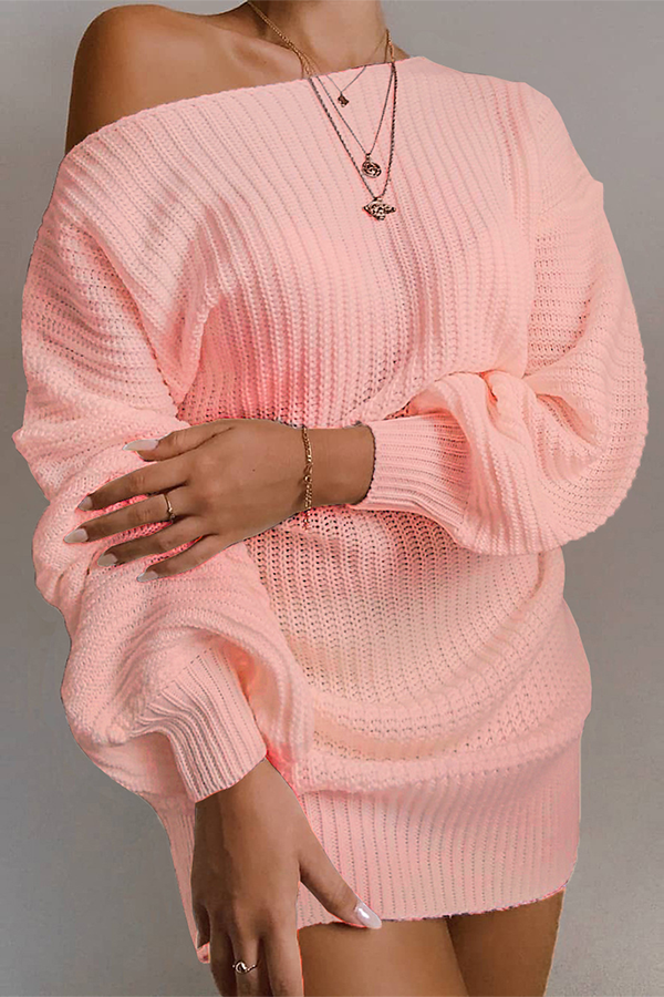 Drune | Lässiges Herbst Off-the-Shoulder Strickkleid für Frauen