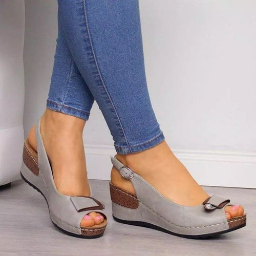 Damen nan Keilsandalen mit verstellbarem Fersenriemen und Korkabsatz Drune