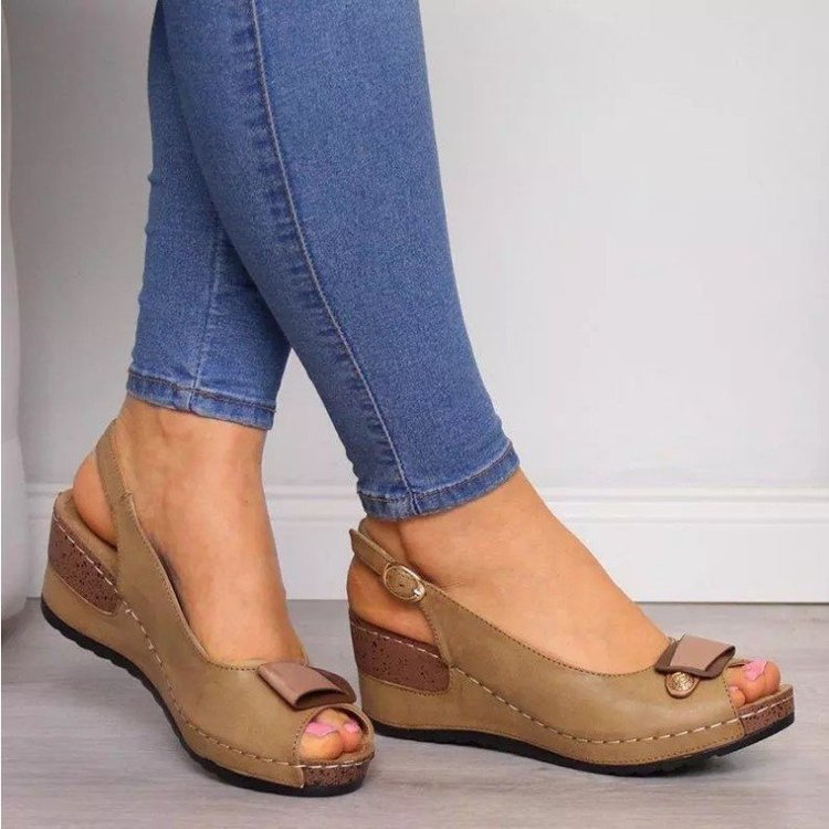 Damen nan Keilsandalen mit verstellbarem Fersenriemen und Korkabsatz Drune