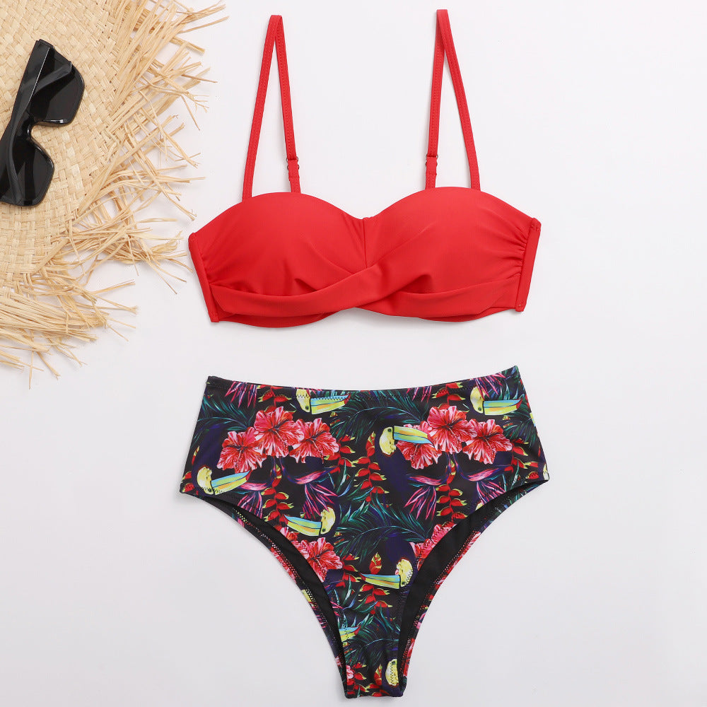 Damen Bikini-Set mit elegantem Bustier-Oberteil und hoch taillierten Unterteilen Drune