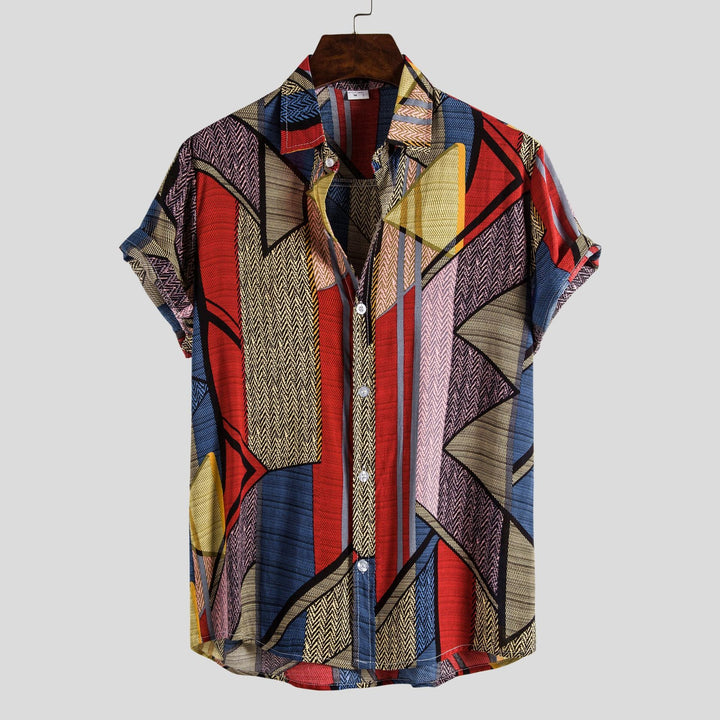 Herren Kurzarmhemd mit kreativem geometrischen Design und leichtem Stoff Drune
