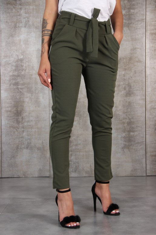 Damen nan taillierte Paperbag-Hose mit Bindegürtel und schmalem Bein Drune