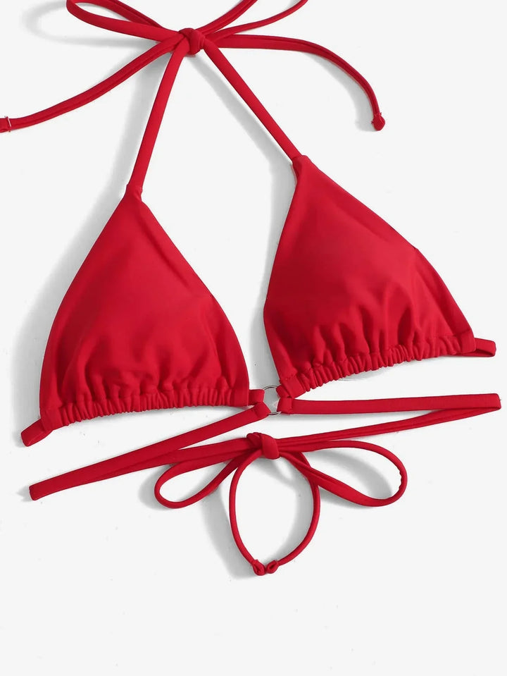 Drune | Roter Halter-Triangle-Bikini mit Ringdetail für Damen