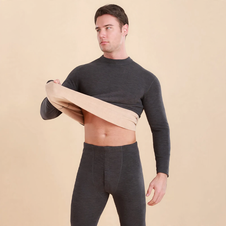 Thermo-Unterwäsche-Set mit Lammfleece-Imitat, Stehkragen