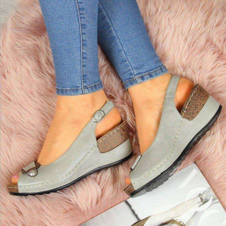 Damen nan Keilsandalen mit verstellbarem Fersenriemen und Korkabsatz Drune