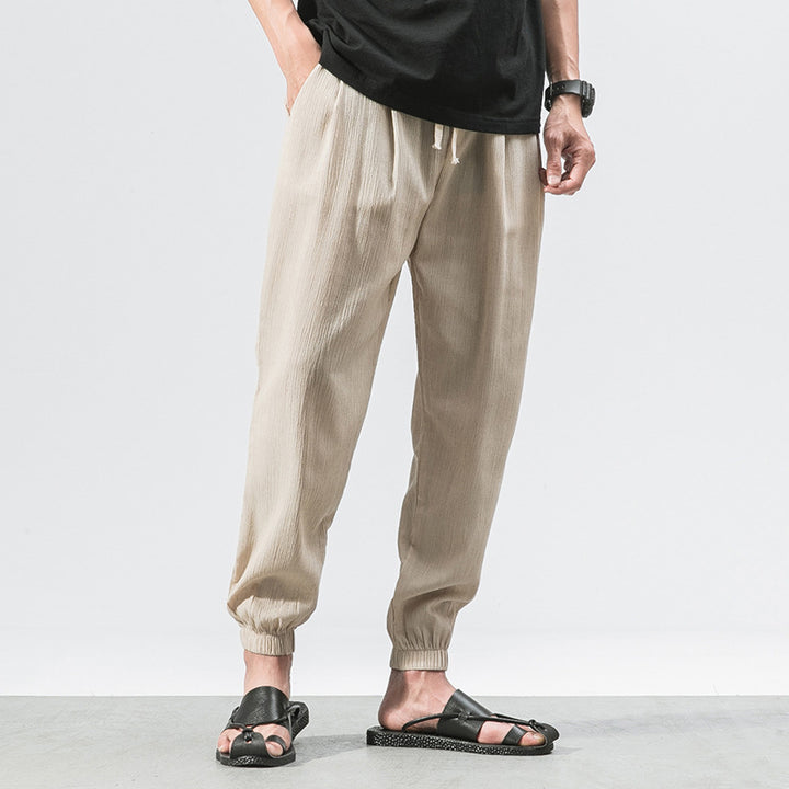 Herren nan leichte Leinenhose mit Tunnelzug und elastischen Bündchen Drune