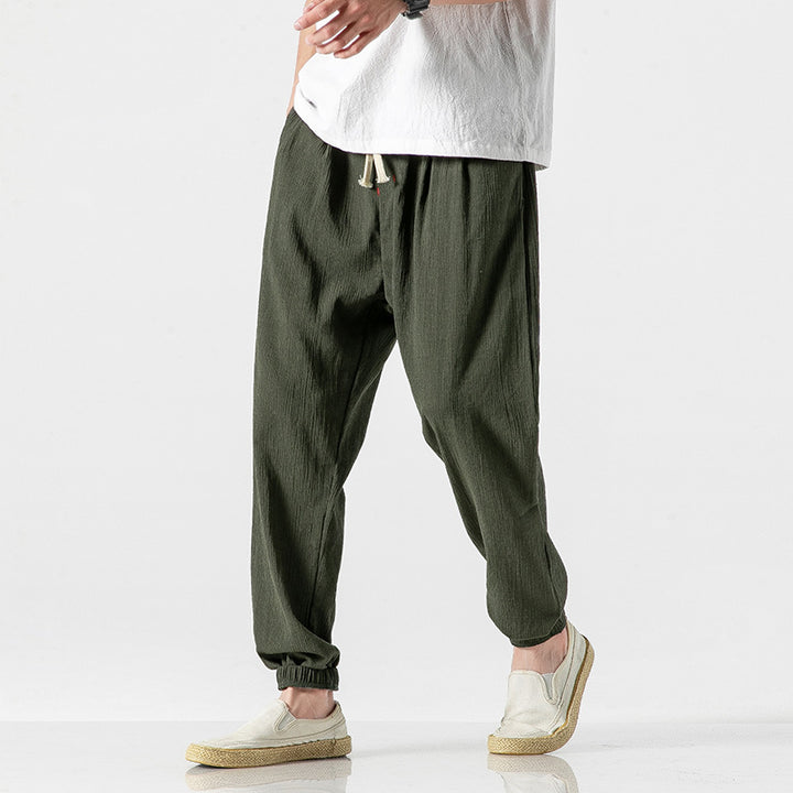 Herren nan leichte Leinenhose mit Tunnelzug und elastischen Bündchen Drune
