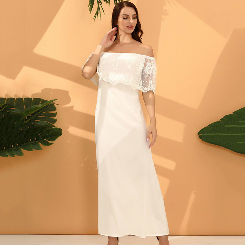 Damen Maxikleid mit schulterfreiem Design und zarter Spitzenverzierung Drune