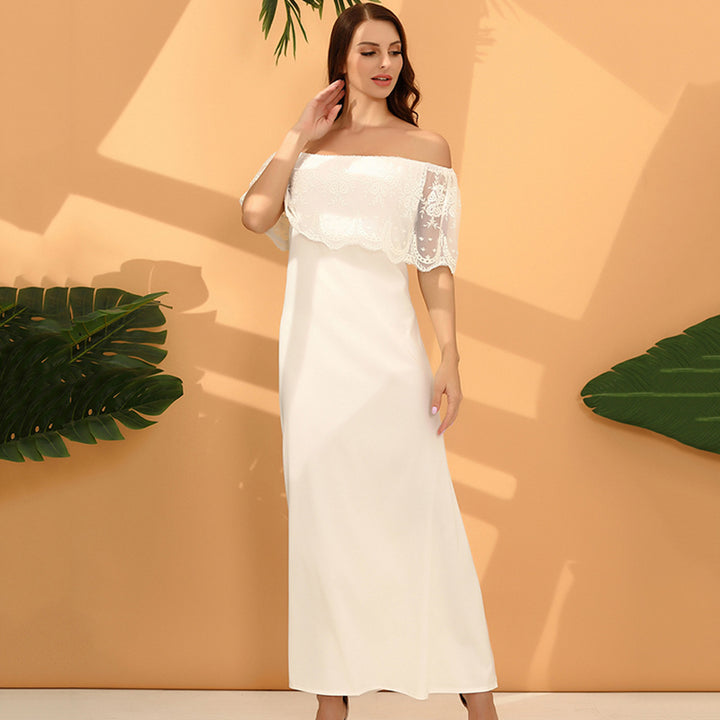 Damen Maxikleid mit schulterfreiem Design und zarter Spitzenverzierung Drune