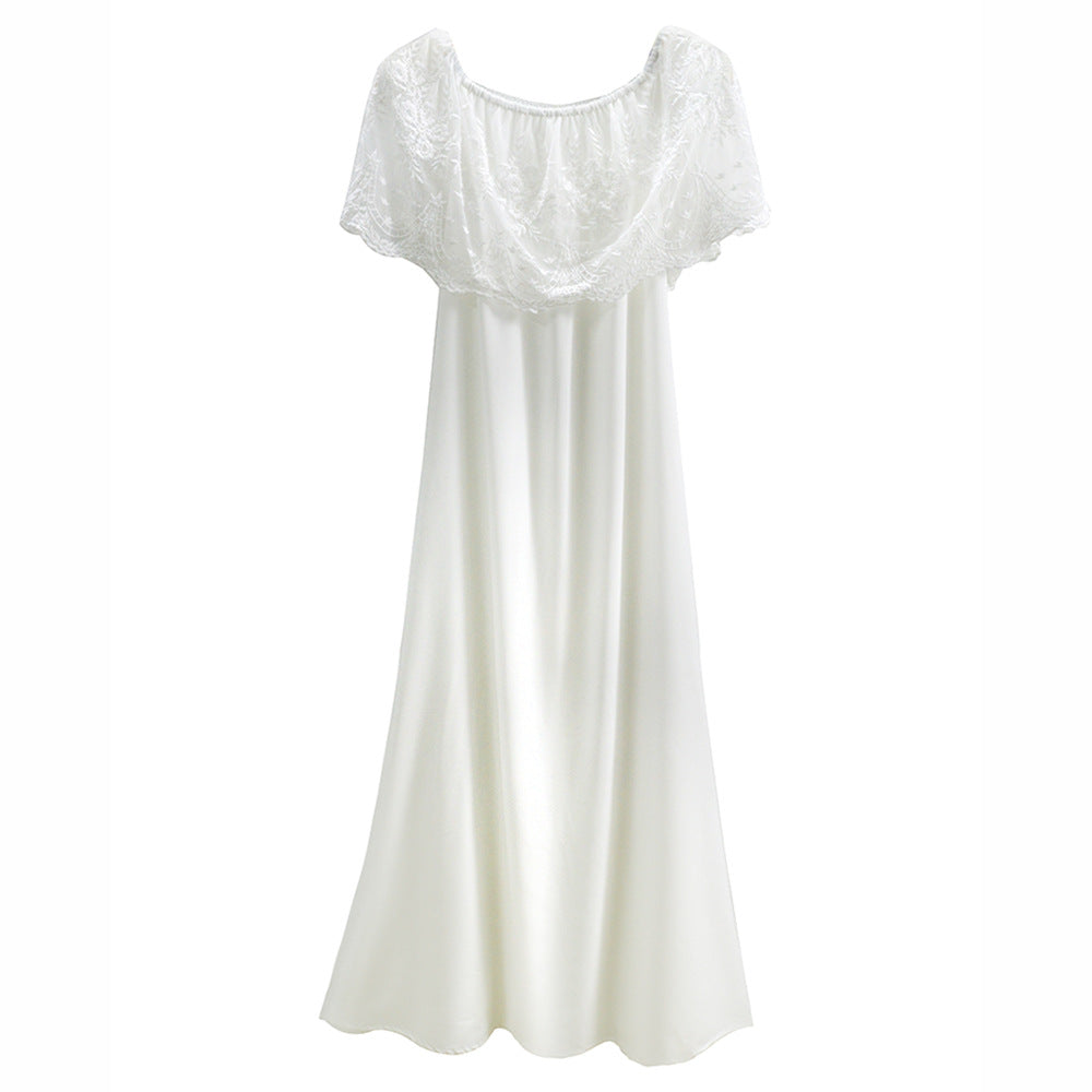 Damen Maxikleid mit schulterfreiem Design und zarter Spitzenverzierung Drune