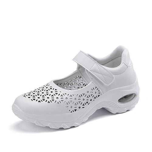 Damen nan perforierter Riemchenschuh mit Luftkissenprofil und Klettverschluss Drune