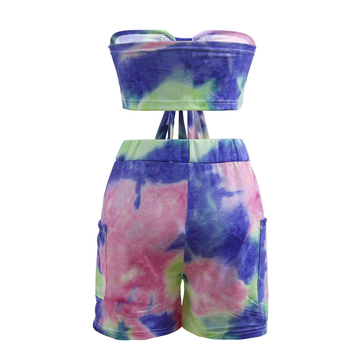 Damen Crop-Top und Shorts Set mit Schnürung und verspieltem Design Drune