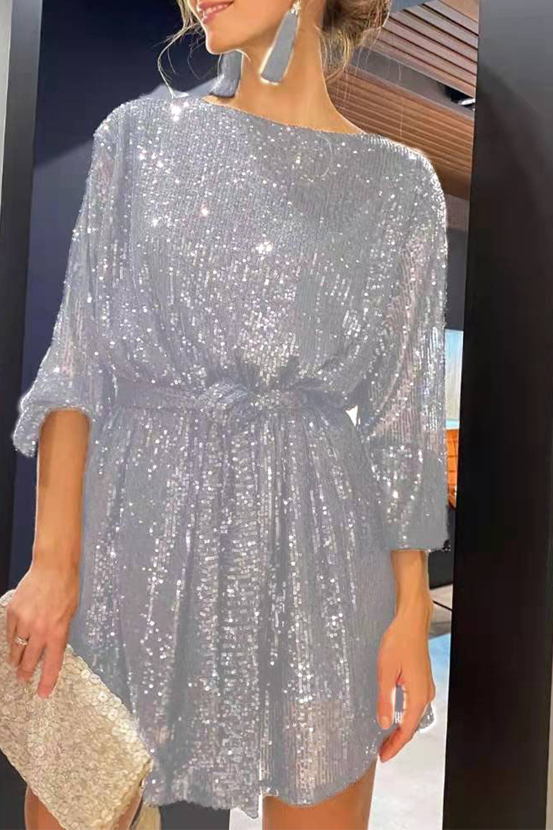 Drune | Sexy Solid Pailletten Schulterfrei Taille Röcke Kleider