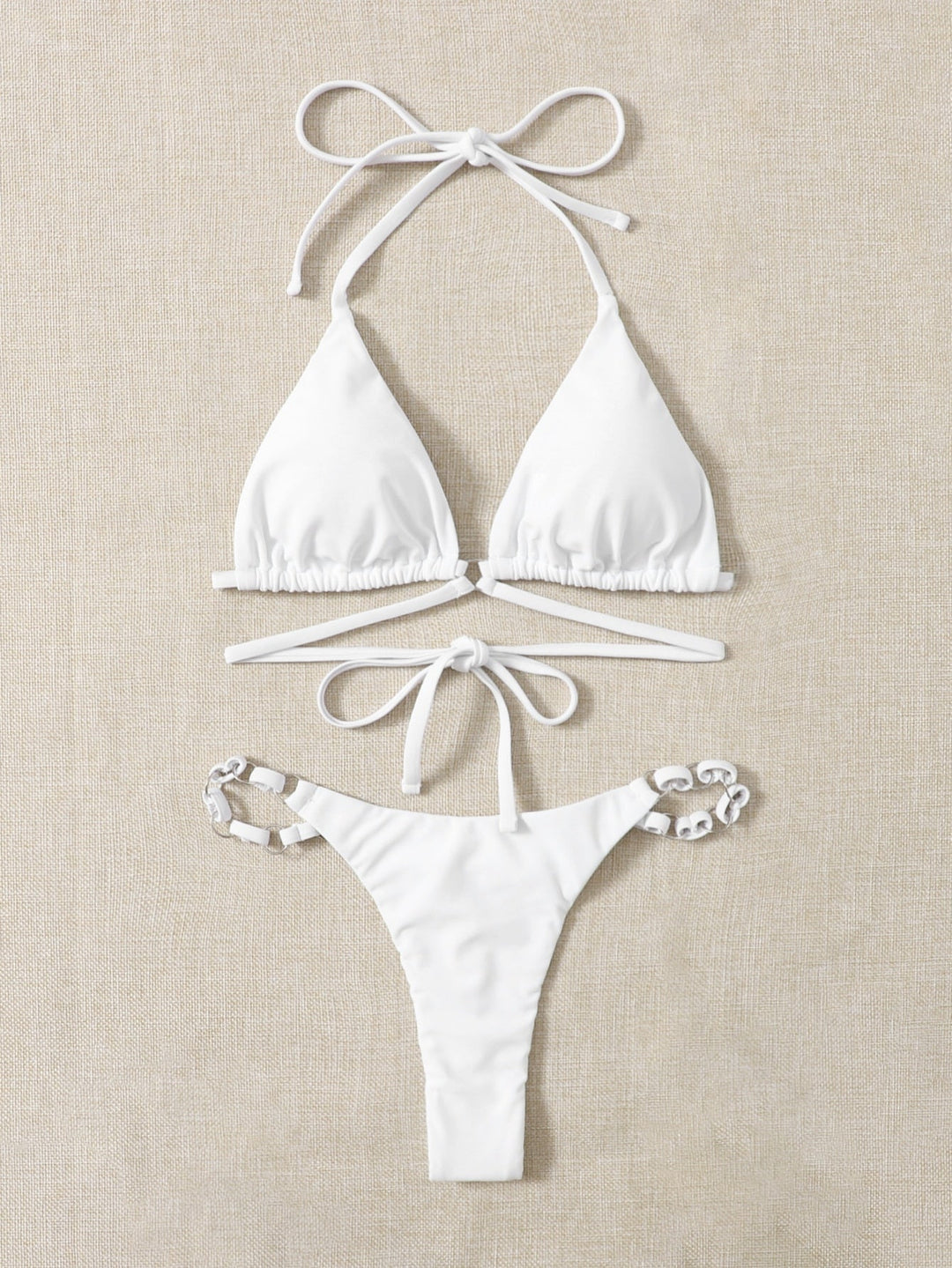 Drune | Roter Halter-Triangle-Bikini mit Ringdetail für Damen