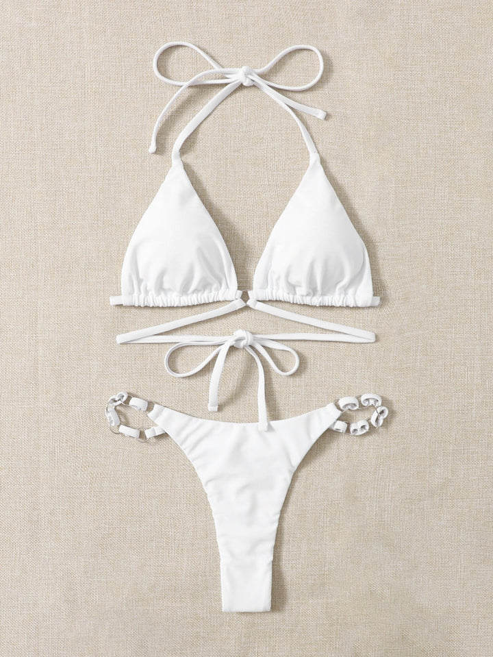 Drune | Roter Halter-Triangle-Bikini mit Ringdetail für Damen