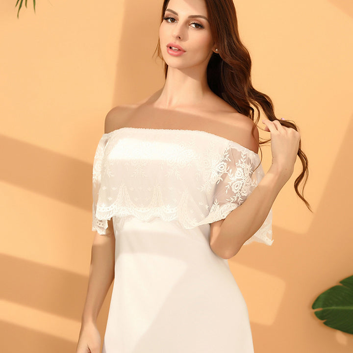 Damen Maxikleid mit schulterfreiem Design und zarter Spitzenverzierung Drune