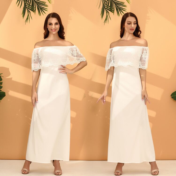 Damen Maxikleid mit schulterfreiem Design und zarter Spitzenverzierung Drune