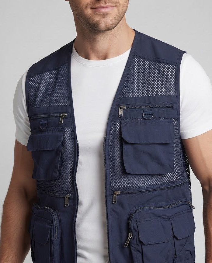 Herren multifunktionale Mesh-Utilityweste mit Mehrfachtaschen Drune
