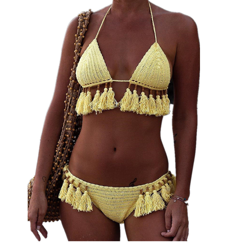 Damen Häkel-Bikini-Set mit fransigen Details und verstellbaren Trägern Drune