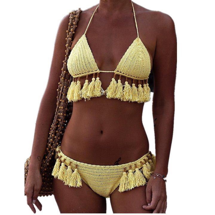 Damen Häkel-Bikini-Set mit fransigen Details und verstellbaren Trägern Drune