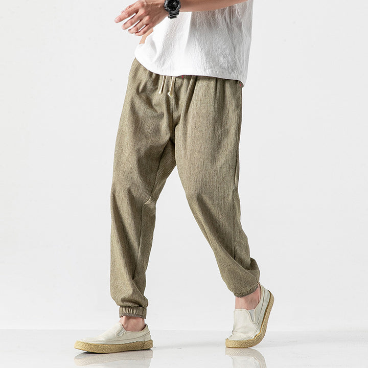 Herren nan leichte Leinenhose mit Tunnelzug und elastischen Bündchen Drune
