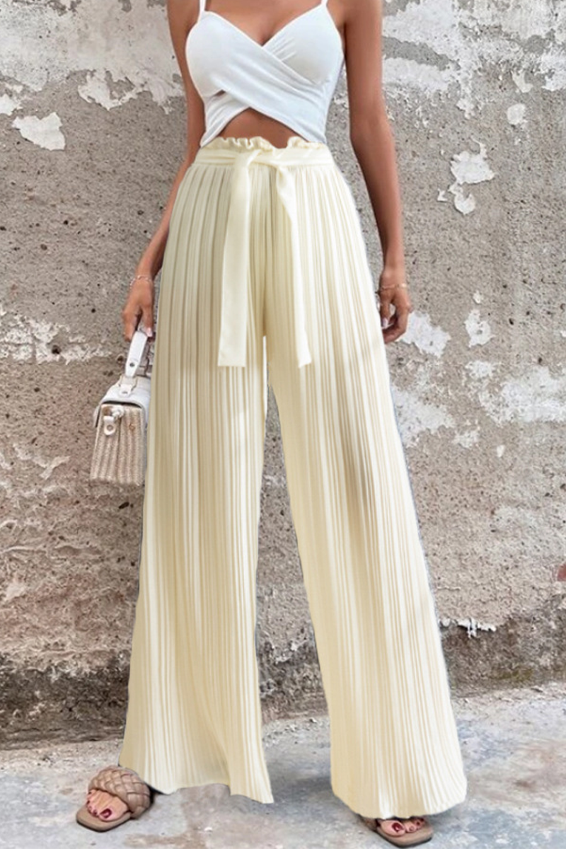 Drune | Fashion Unifarben Falten Lose Mittlere Taille Weite Bein Einfarbige Hosen - 4 Farben