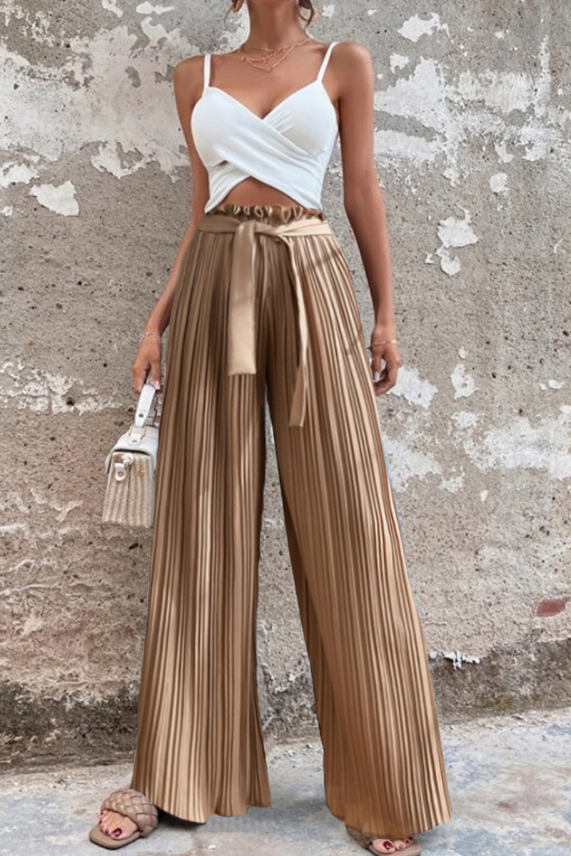 Drune | Fashion Unifarben Falten Lose Mittlere Taille Weite Bein Einfarbige Hosen - 4 Farben