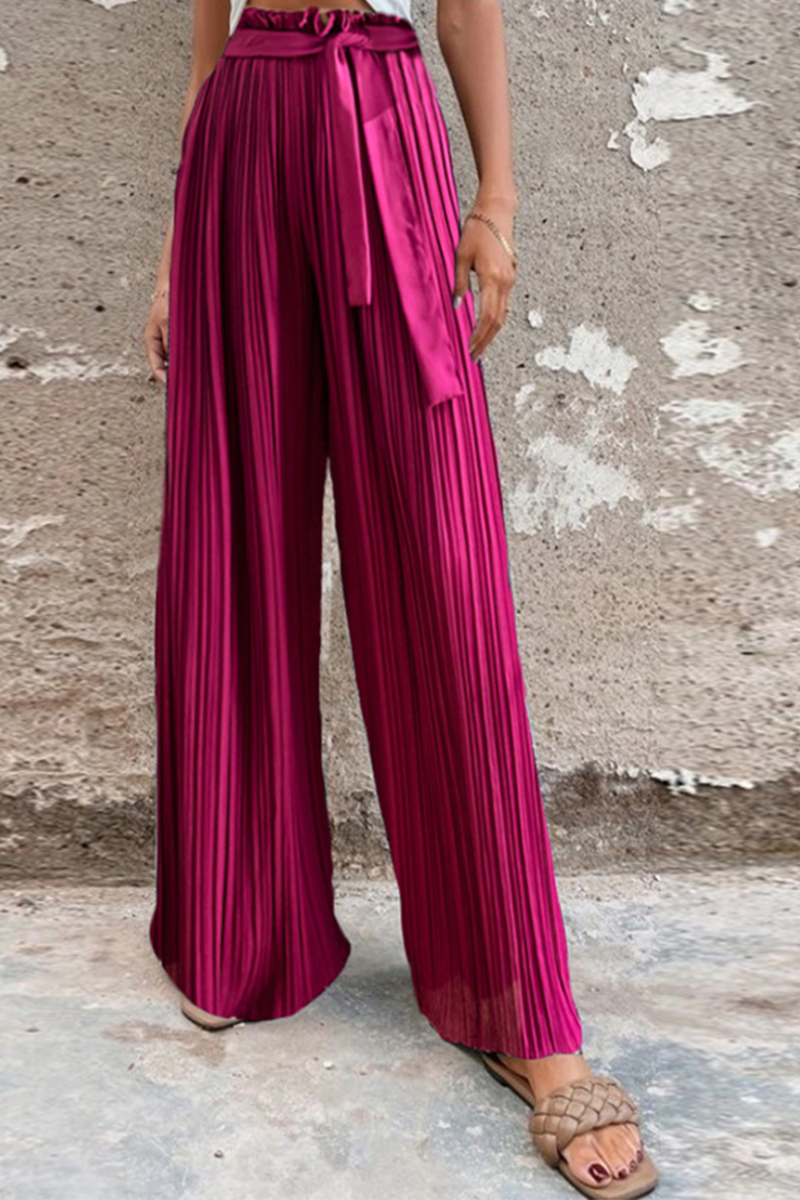 Drune | Fashion Unifarben Falten Lose Mittlere Taille Weite Bein Einfarbige Hosen - 4 Farben