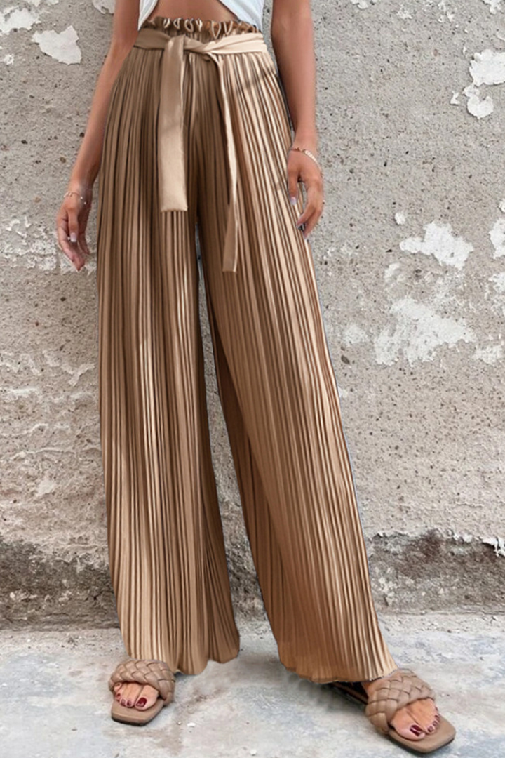 Drune | Fashion Unifarben Falten Lose Mittlere Taille Weite Bein Einfarbige Hosen - 4 Farben