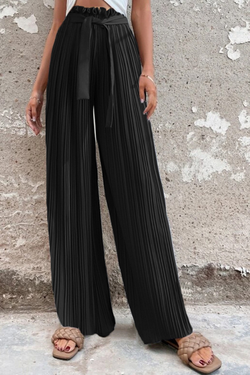 Drune | Fashion Unifarben Falten Lose Mittlere Taille Weite Bein Einfarbige Hosen - 4 Farben