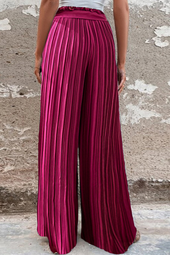 Drune | Fashion Unifarben Falten Lose Mittlere Taille Weite Bein Einfarbige Hosen - 4 Farben