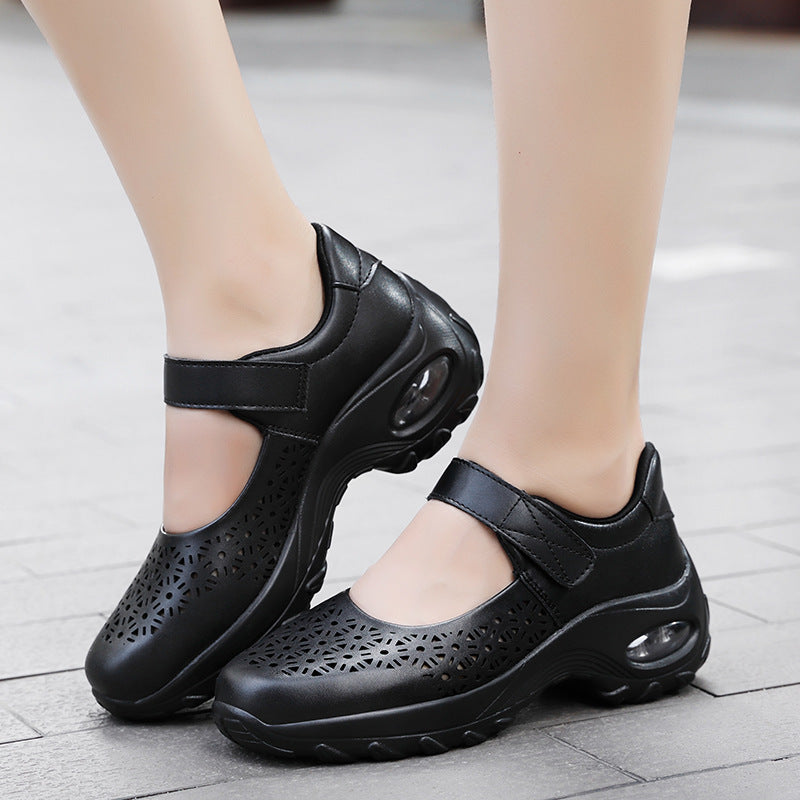 Damen nan perforierter Riemchenschuh mit Luftkissenprofil und Klettverschluss Drune