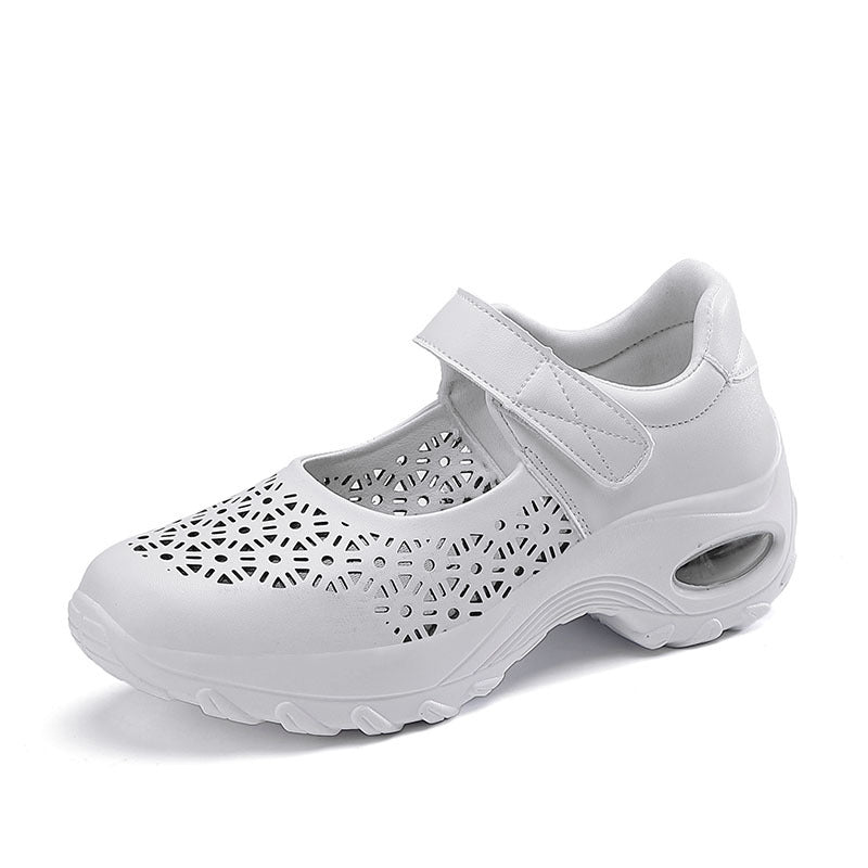 Damen nan perforierter Riemchenschuh mit Luftkissenprofil und Klettverschluss Drune