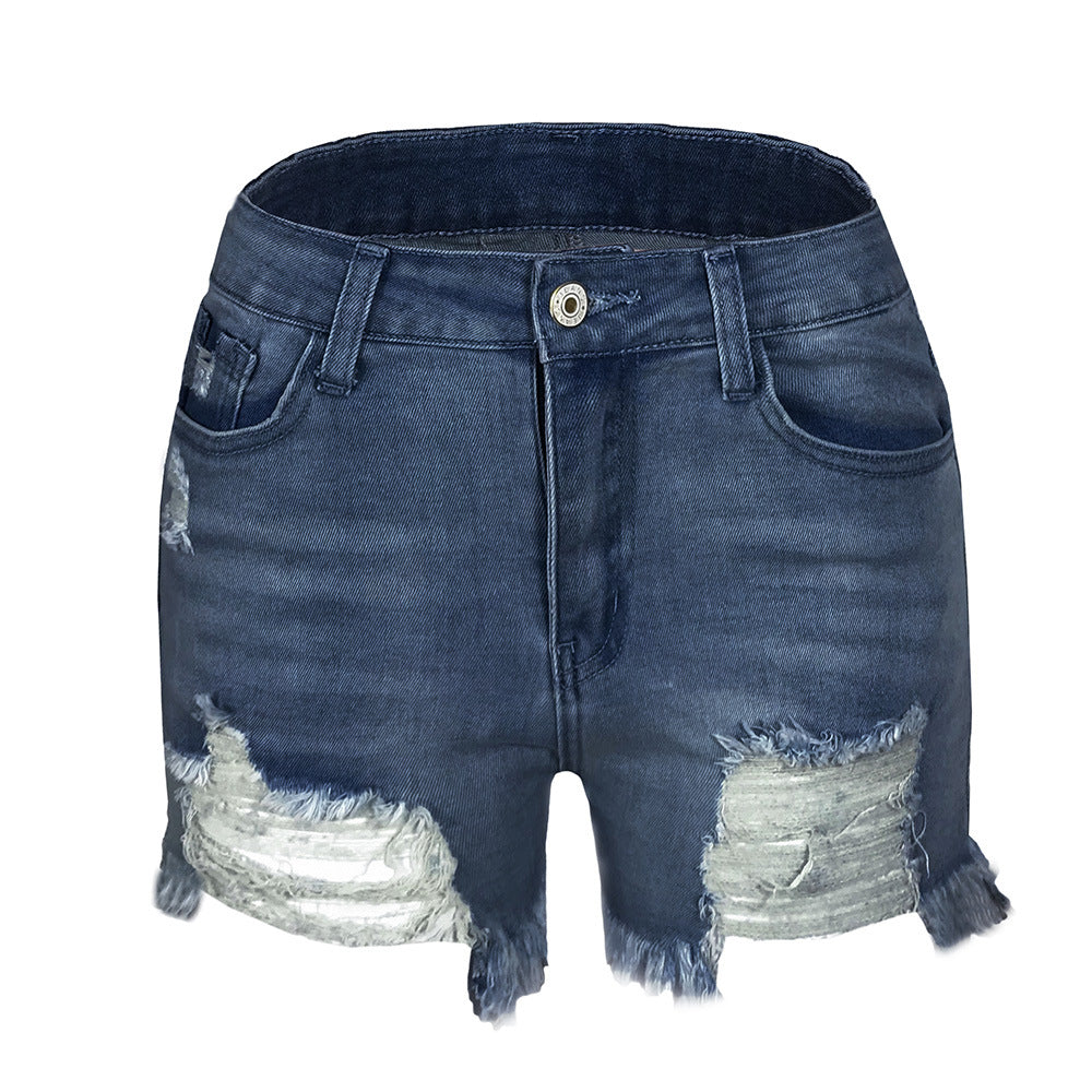 Damen Jeansshorts im lässigen Vintage-Stil mit fransigem Saum und modischen Rissdetails Drune