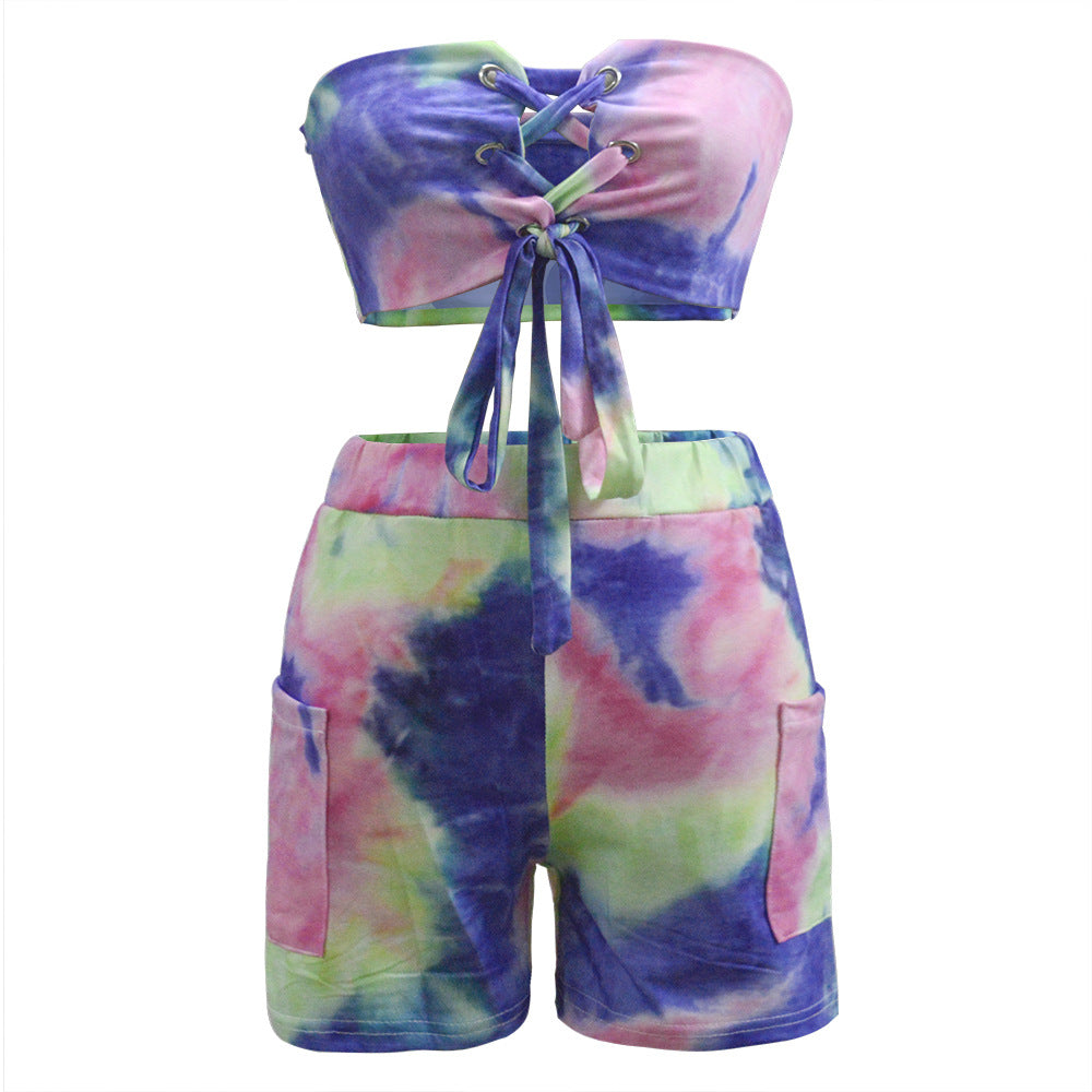 Damen Crop-Top und Shorts Set mit Schnürung und verspieltem Design Drune
