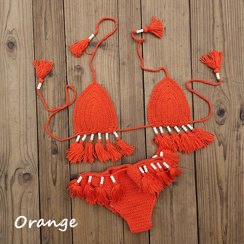 Damen Häkel-Bikini-Set mit fransigen Details und verstellbaren Trägern Drune