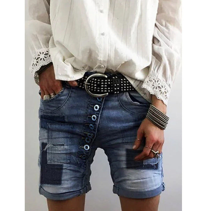 Damen Destroyed Denim-Shorts mit Knopfleiste Drune