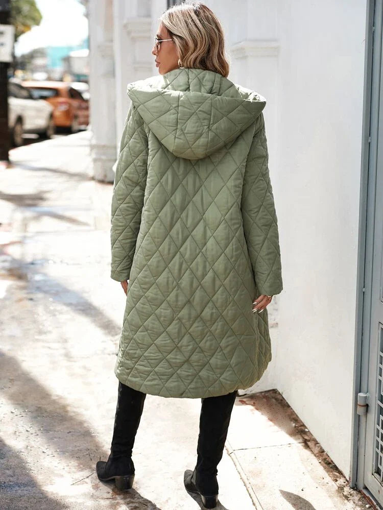 Drune | Kapuzen-Daunenjacke für Damen - lange gep quiltete Jacke