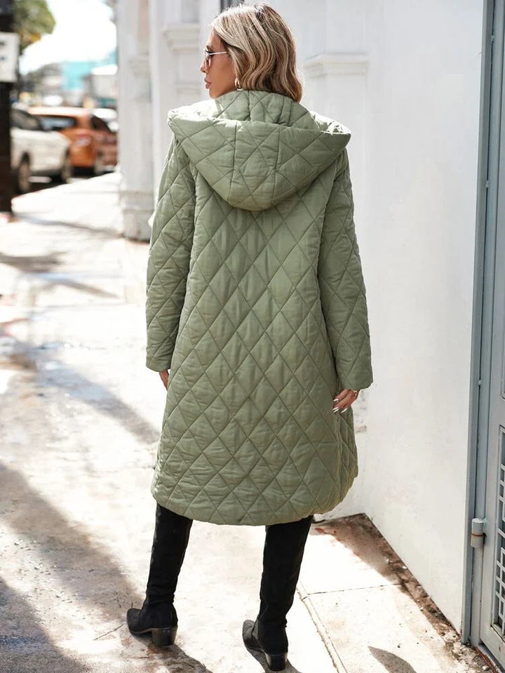 Drune | Kapuzen-Daunenjacke für Damen - lange gep quiltete Jacke