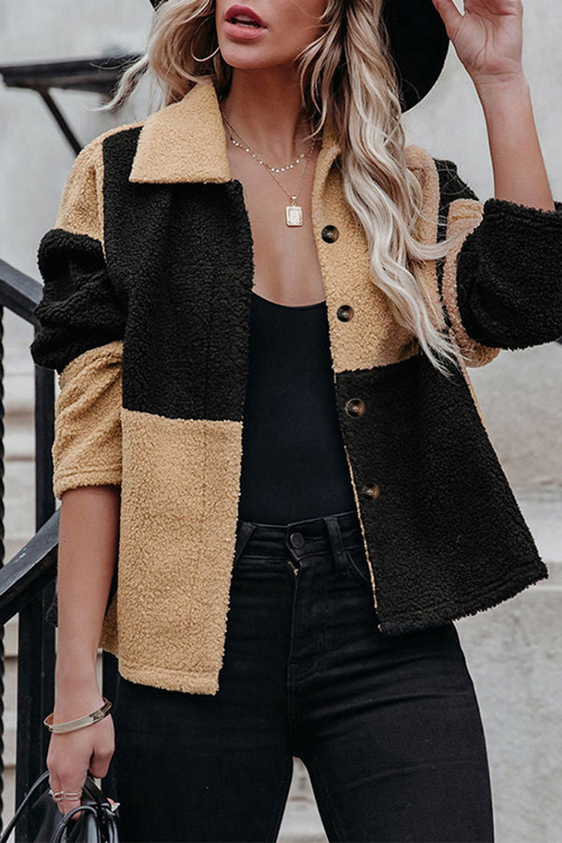 Drune | Color Block Patchwork Kontrast Umlegekragen Jacke (5 Farben)