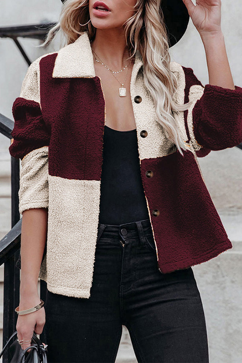 Drune | Color Block Patchwork Kontrast Umlegekragen Jacke (5 Farben)