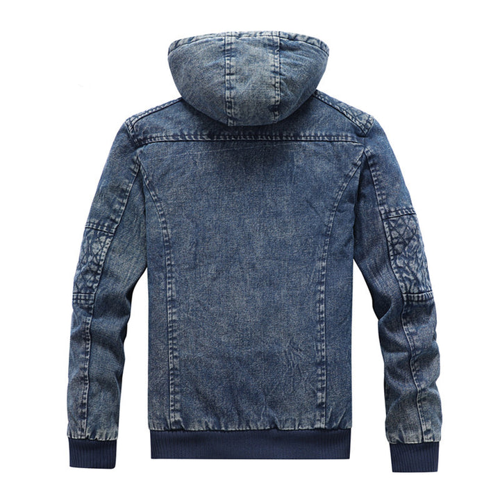 Herren Jeansjacke mit Kapuze und Teddyfutter im gewaschenen Vintage-Look Drune