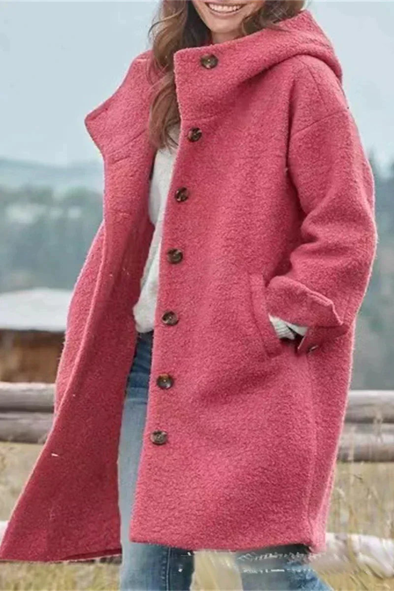 Drune | Damen Teddy Übergangsjacke mit Kapuze und Knöpfen