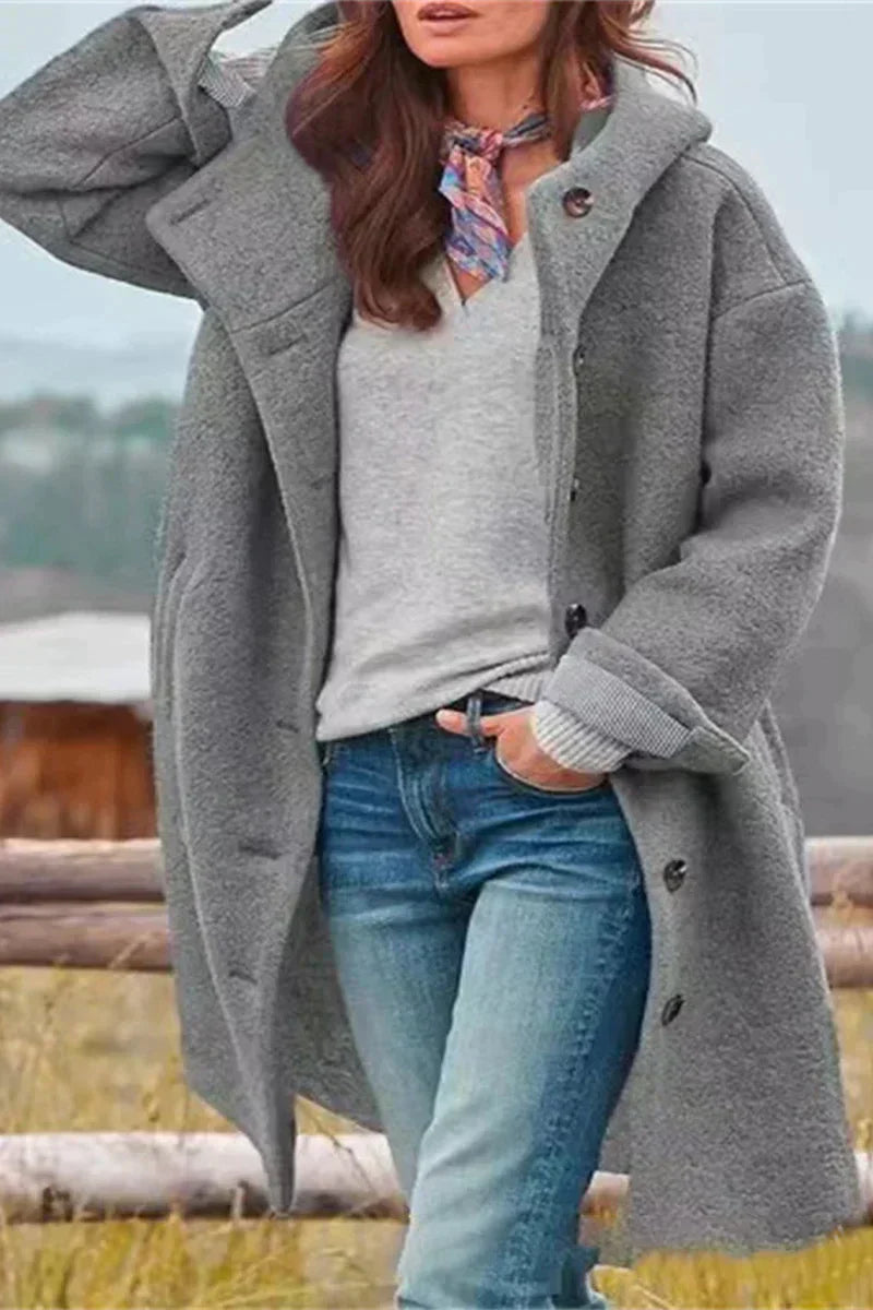 Drune | Damen Teddy Übergangsjacke mit Kapuze und Knöpfen